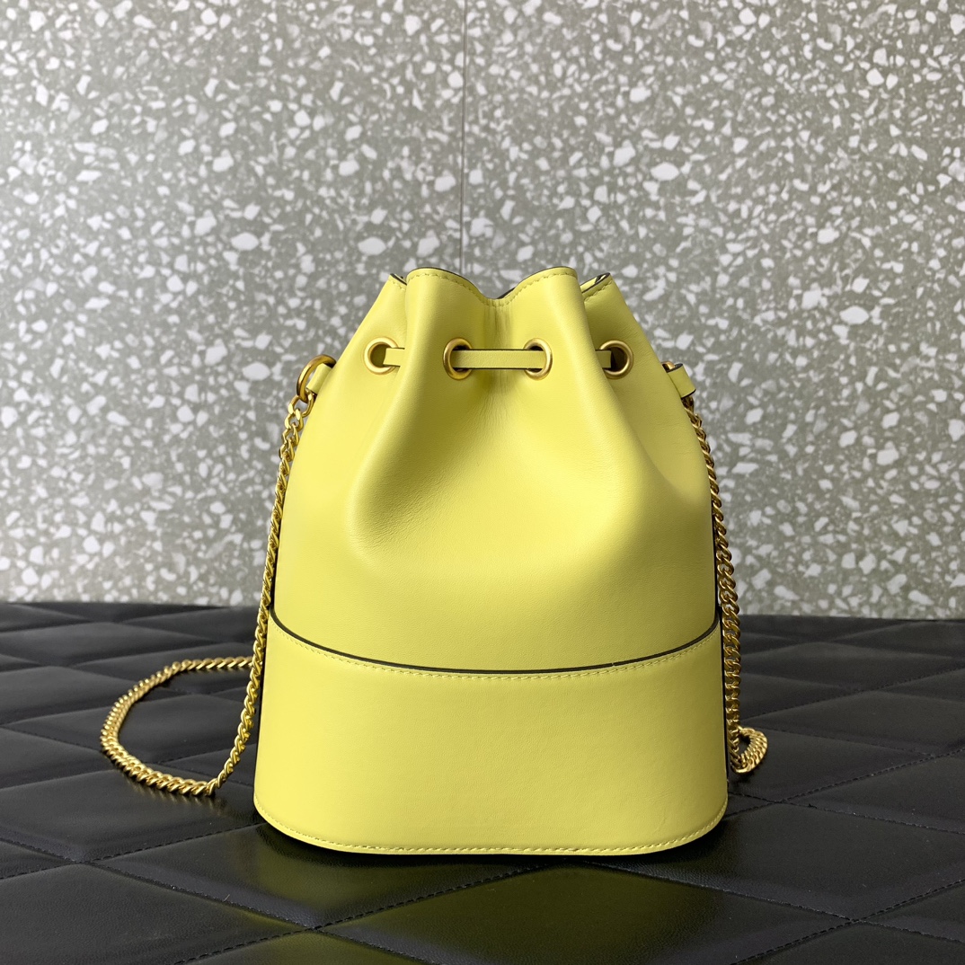 Valentino Garavani VLogo Signature Mini Bucket Bag in Yellow Nappa Leather 